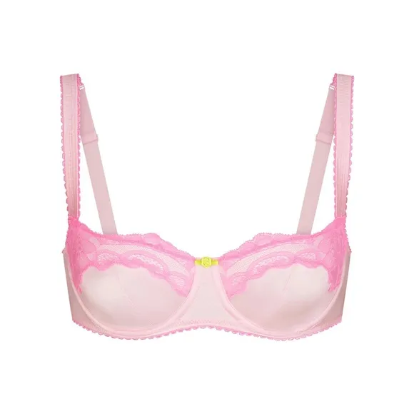 🌸 NWT SKIMS Stretch Satin Lace Unlined Balconette Bra 🌸 34DDDD Cherry Blossom