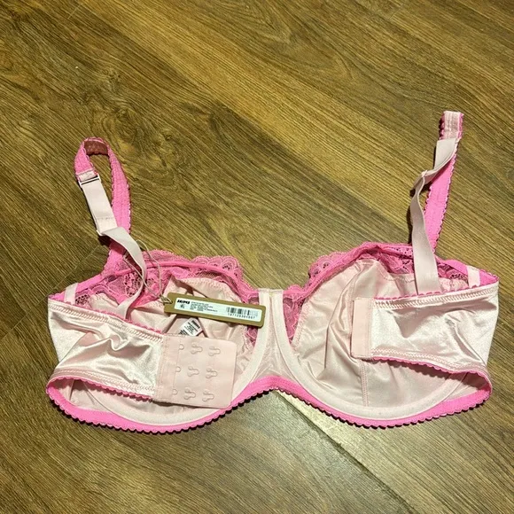 🌸 NWT SKIMS Stretch Satin Lace Unlined Balconette Bra 🌸 34DDDD Cherry Blossom
