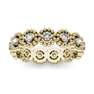 0.59 CTW DEW Round Moissanite Milgrain Eternity Band in 14K Yellow Gold