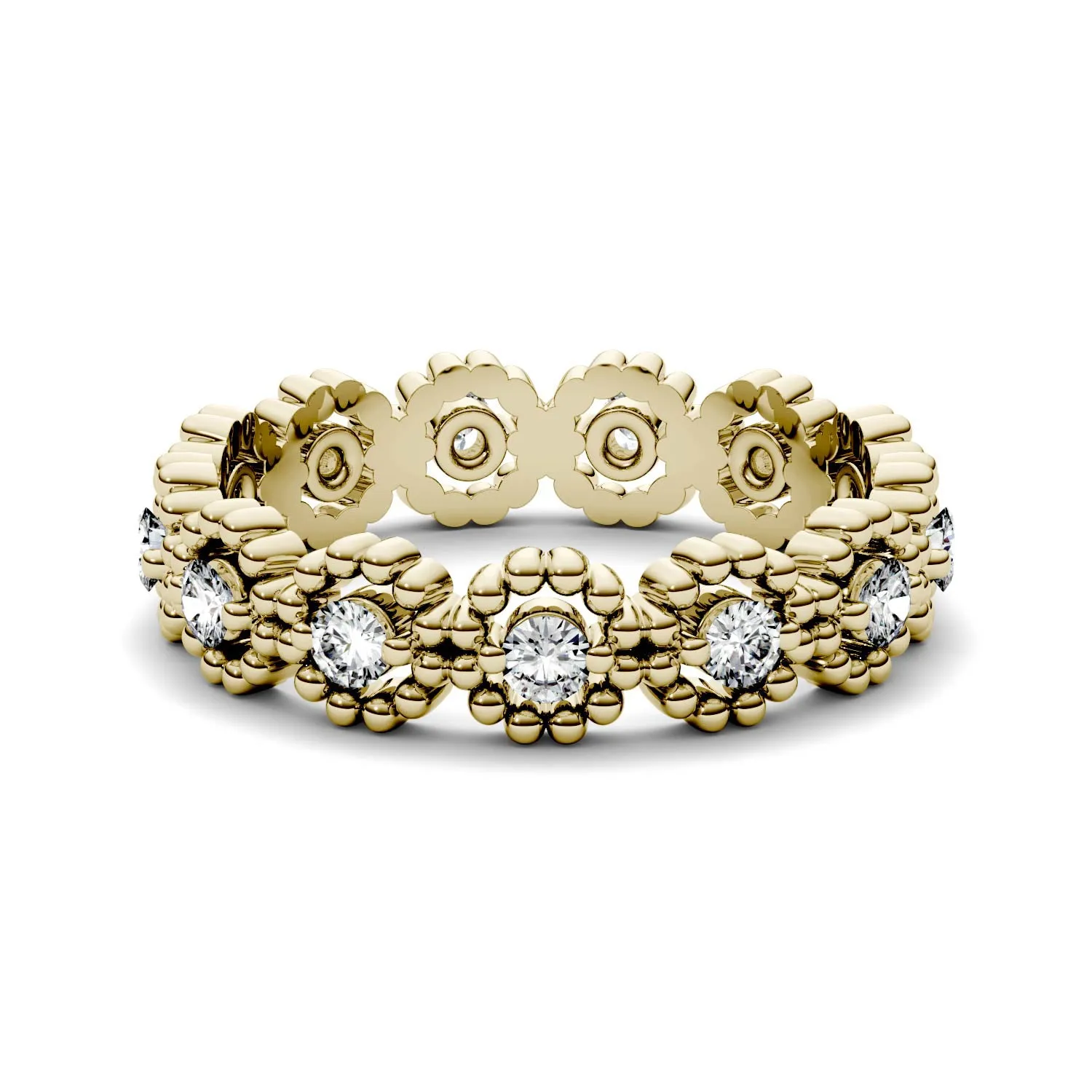 0.59 CTW DEW Round Moissanite Milgrain Eternity Band in 14K Yellow Gold