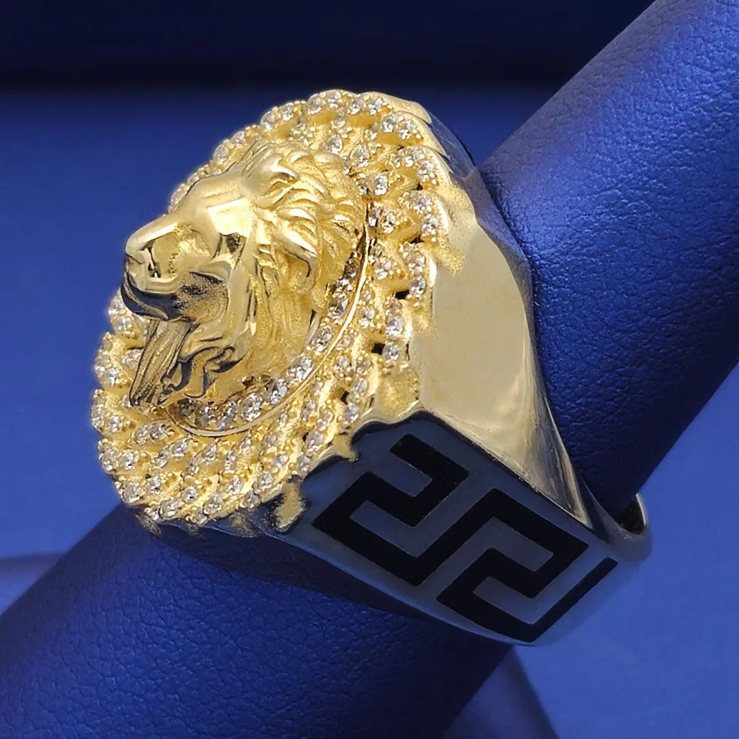 10k CZ Lion Head Round Cuban Link Border Ring