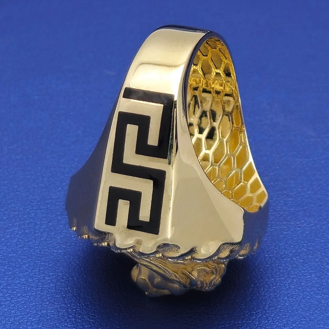 10k CZ Lion Head Round Cuban Link Border Ring
