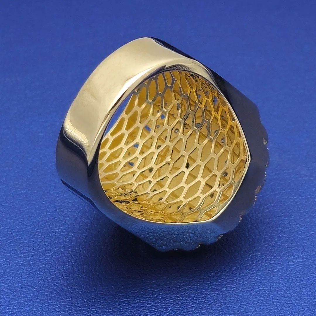 10k CZ Lion Head Round Cuban Link Border Ring