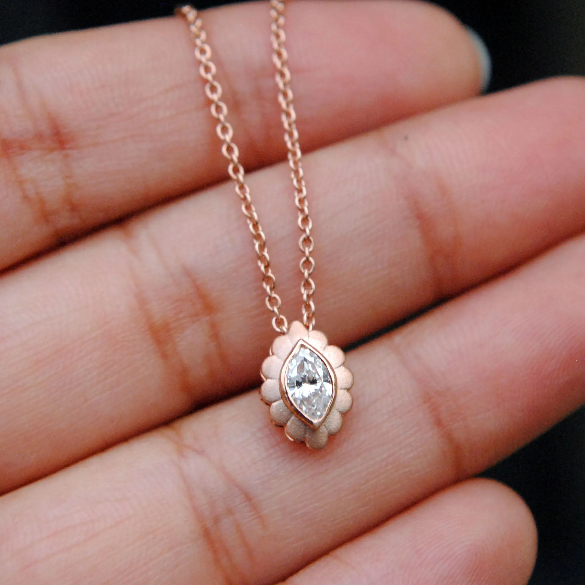 1/4 Carat Bezel Set Marquise Diamond Necklace with 14K Solid Gold