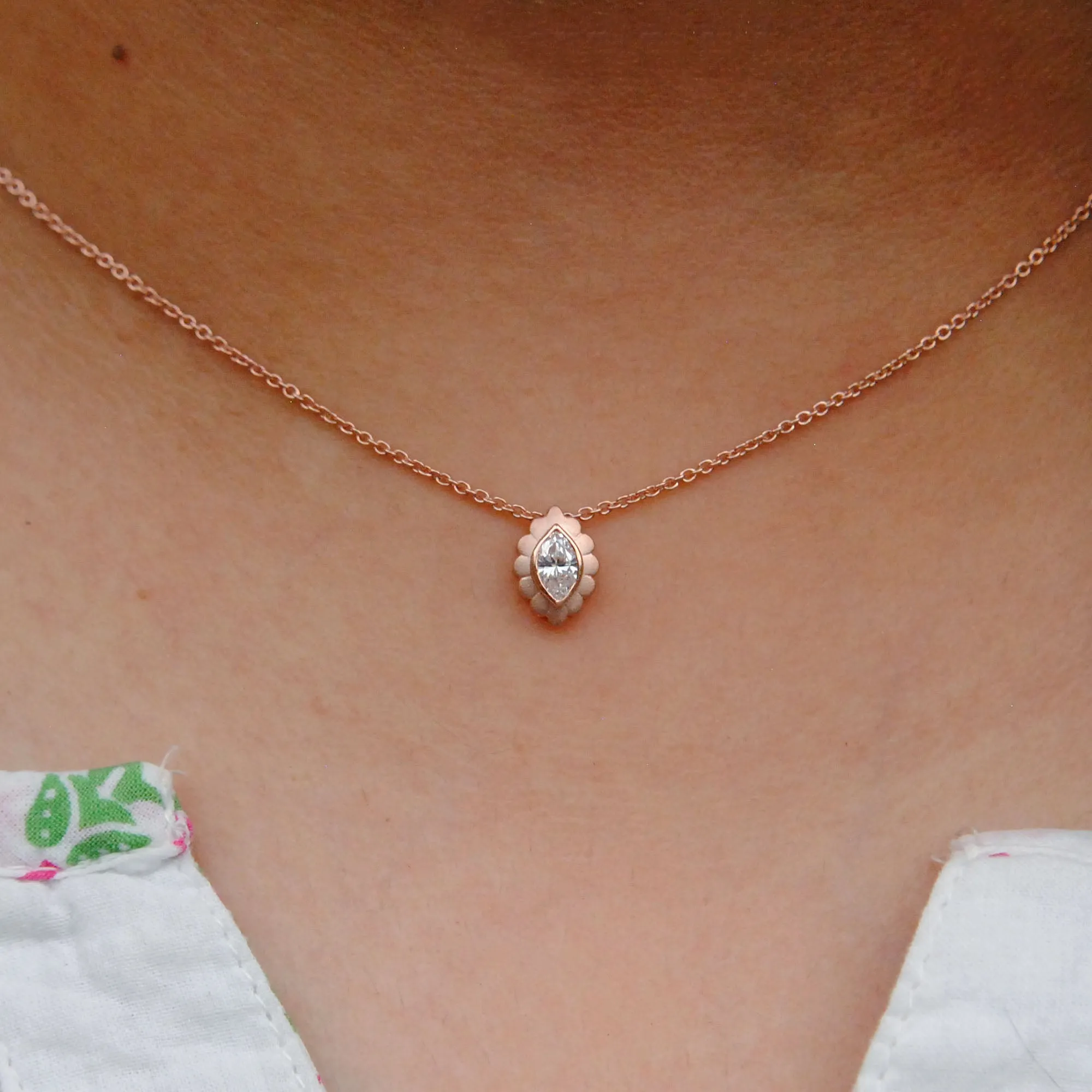 1/4 Carat Bezel Set Marquise Diamond Necklace with 14K Solid Gold