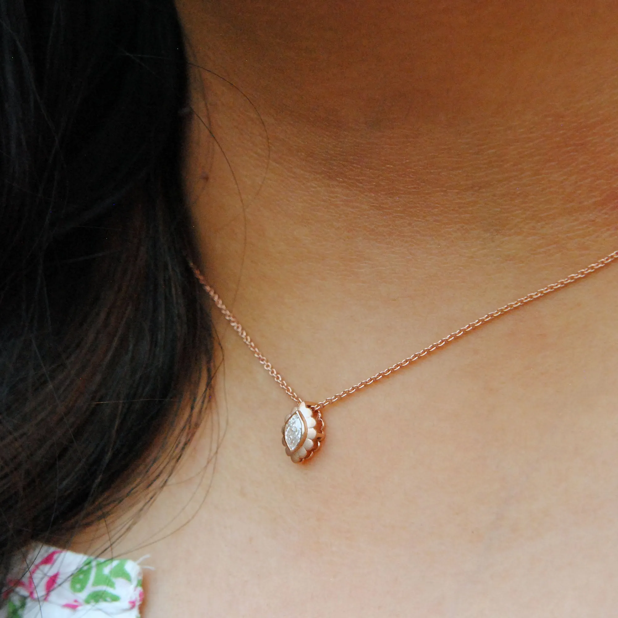 1/4 Carat Bezel Set Marquise Diamond Necklace with 14K Solid Gold