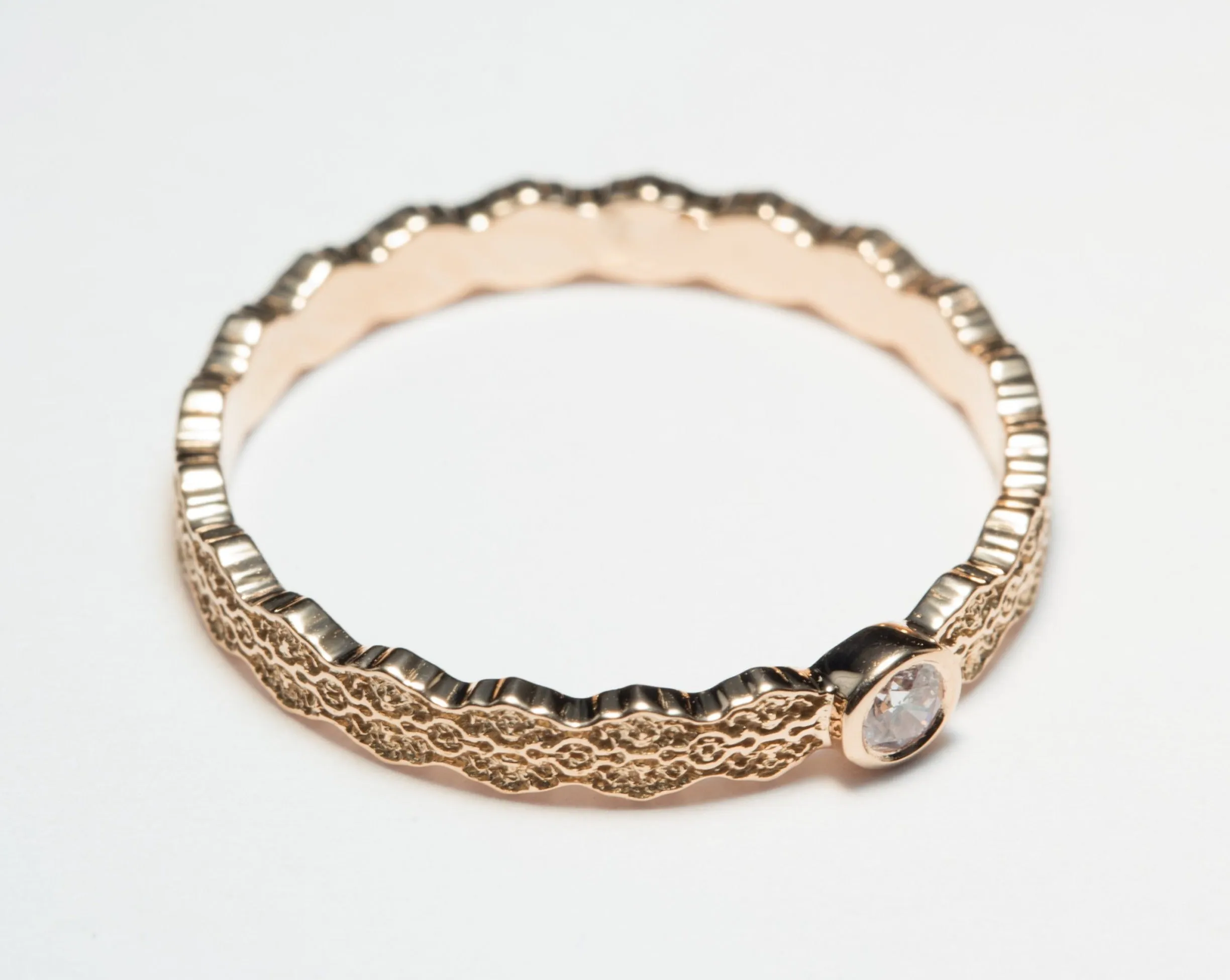 14K Rose Gold Lace Diamond Engagement Ring - Size 7