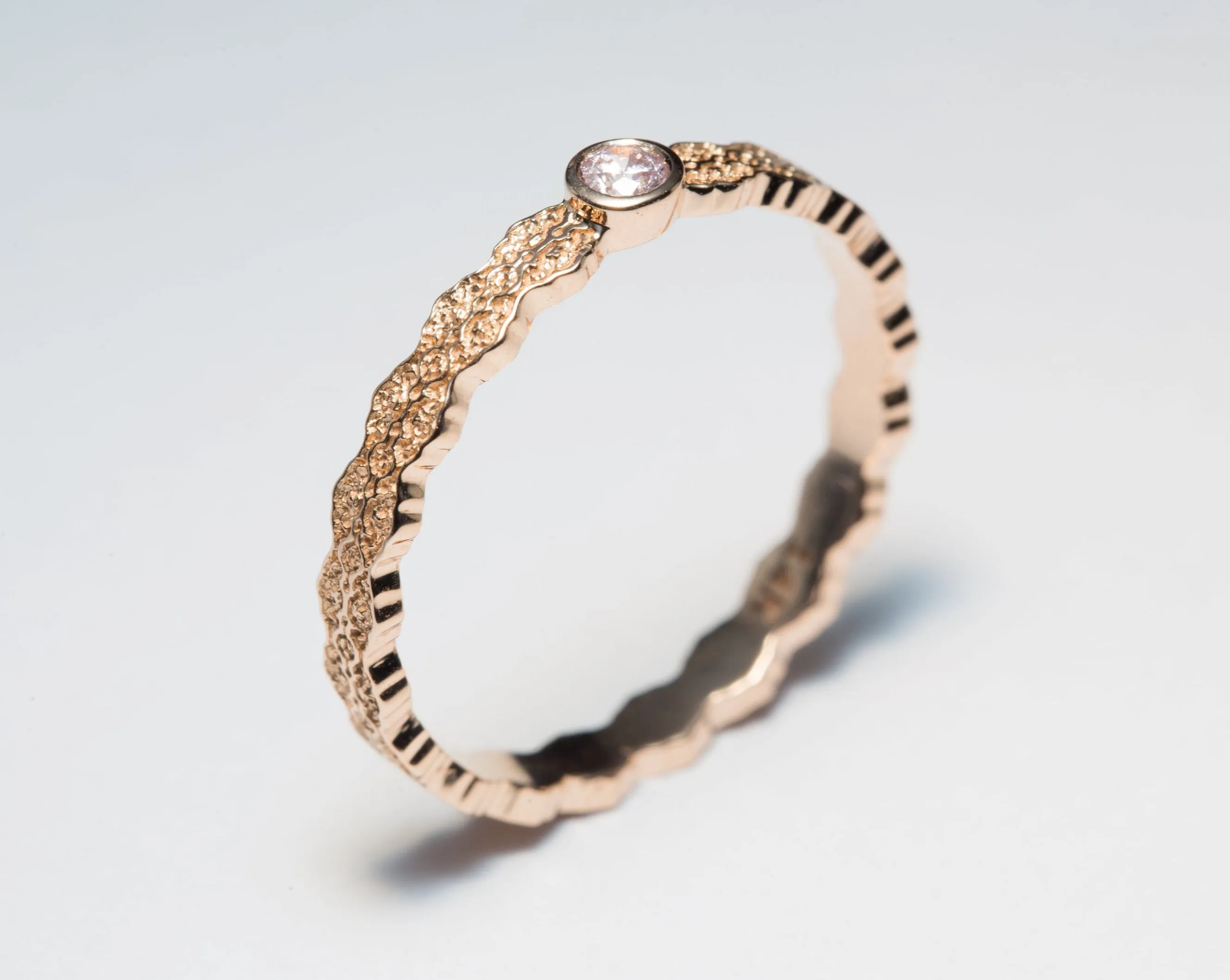 14K Rose Gold Lace Diamond Engagement Ring - Size 7
