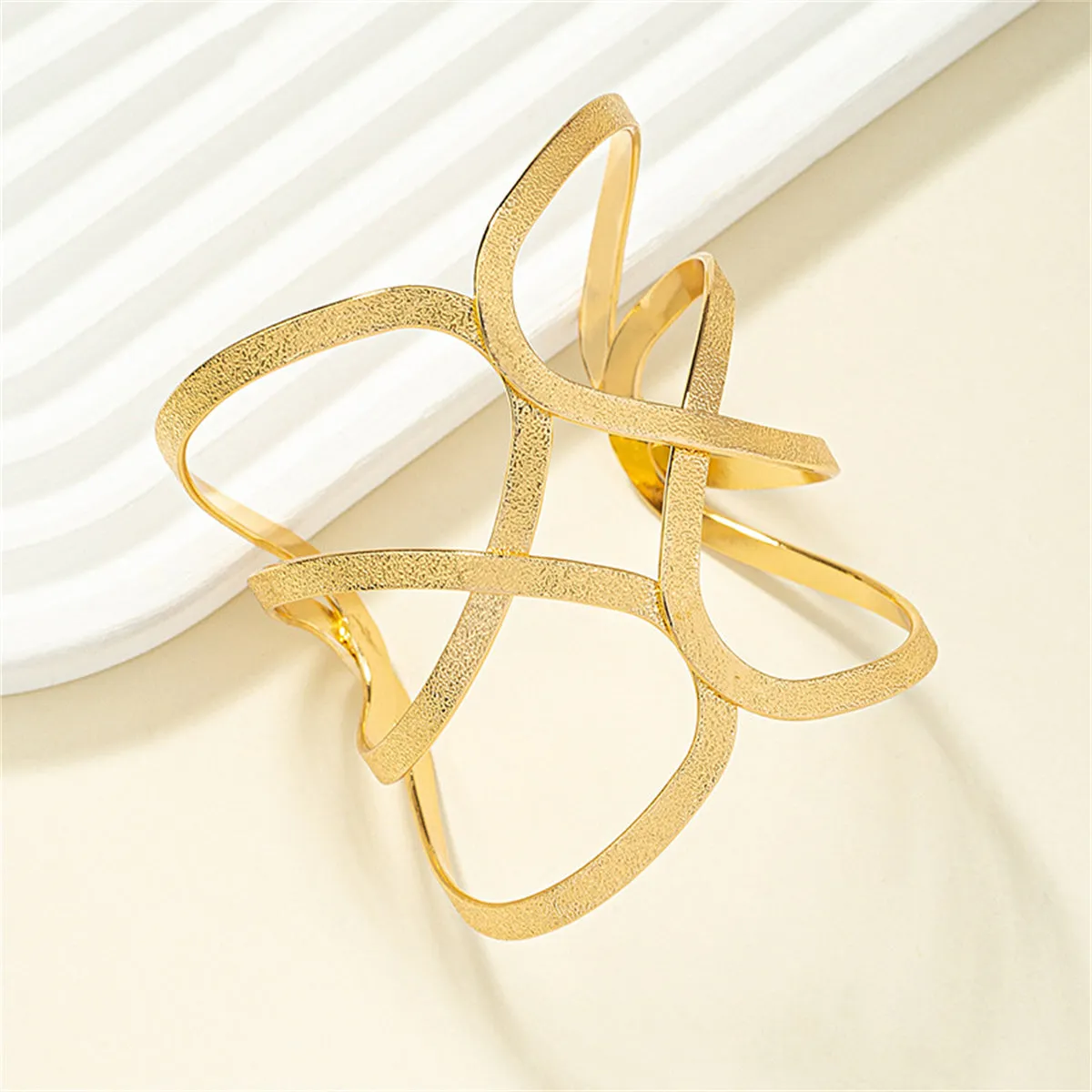 18K Gold-Plated Frosted Geometric Cuff