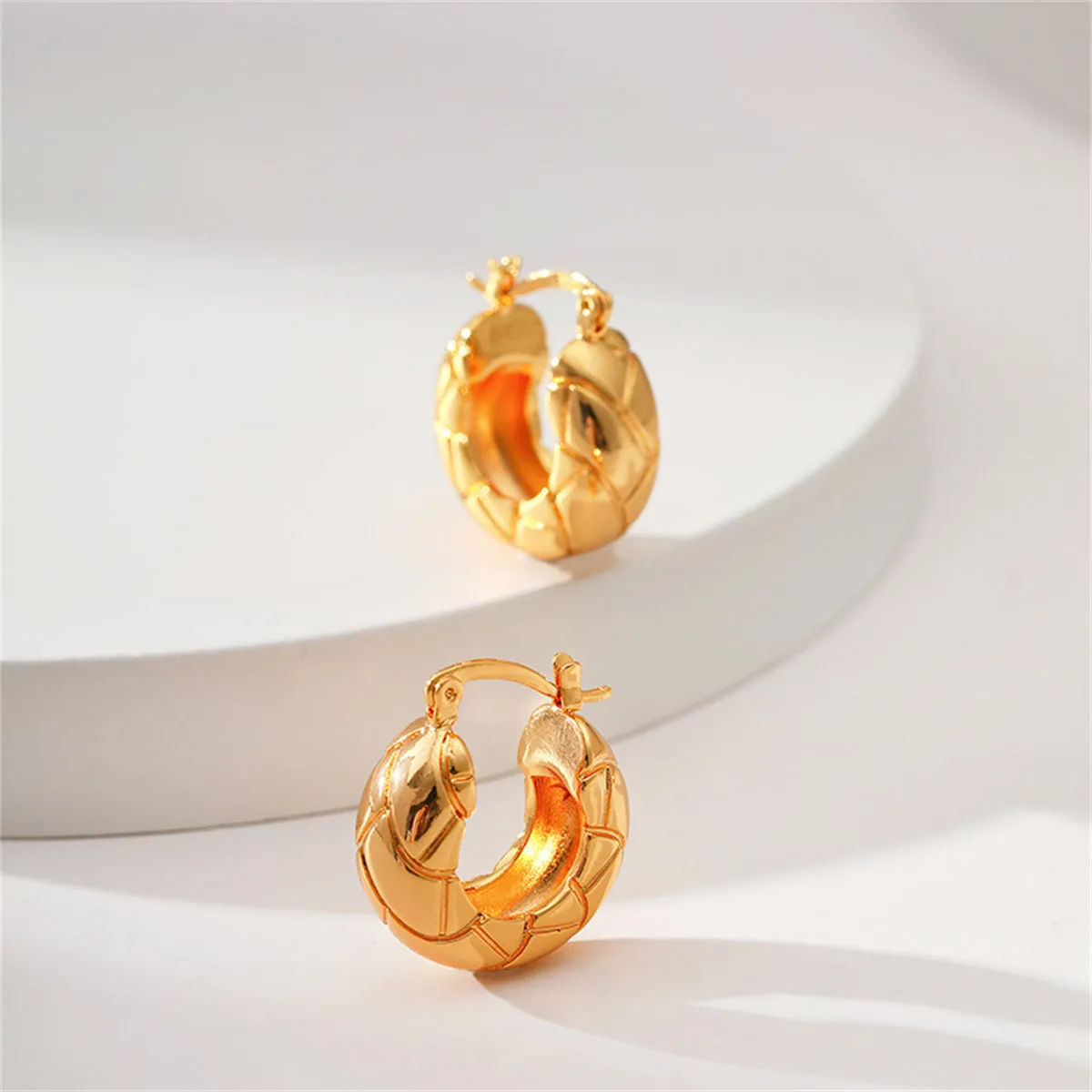18K Gold-Plated Geometric-Cut Huggie Hoop Earrings