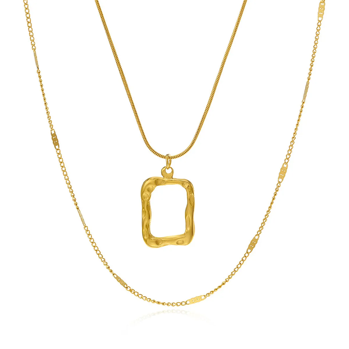 18K Gold-Plated Open Rectangle Pendant Necklace & Chain Necklace