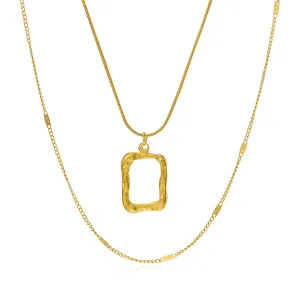 18K Gold-Plated Open Rectangle Pendant Necklace & Chain Necklace