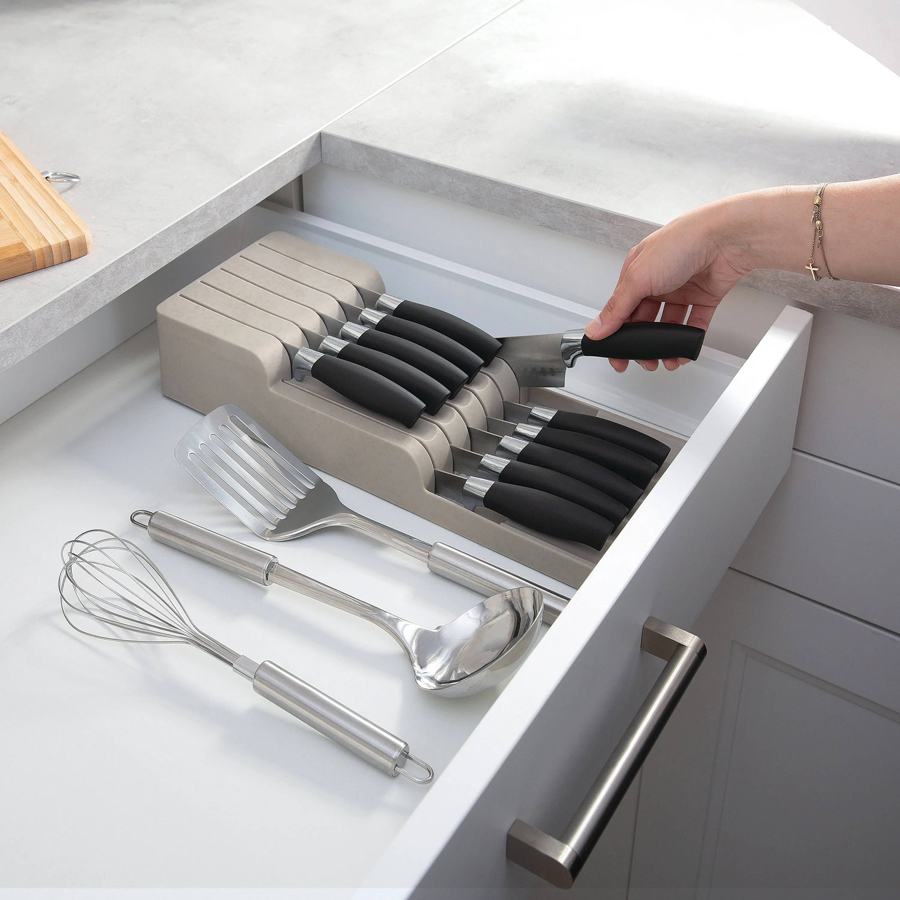 2 Tier Knife Organizer - Brown
