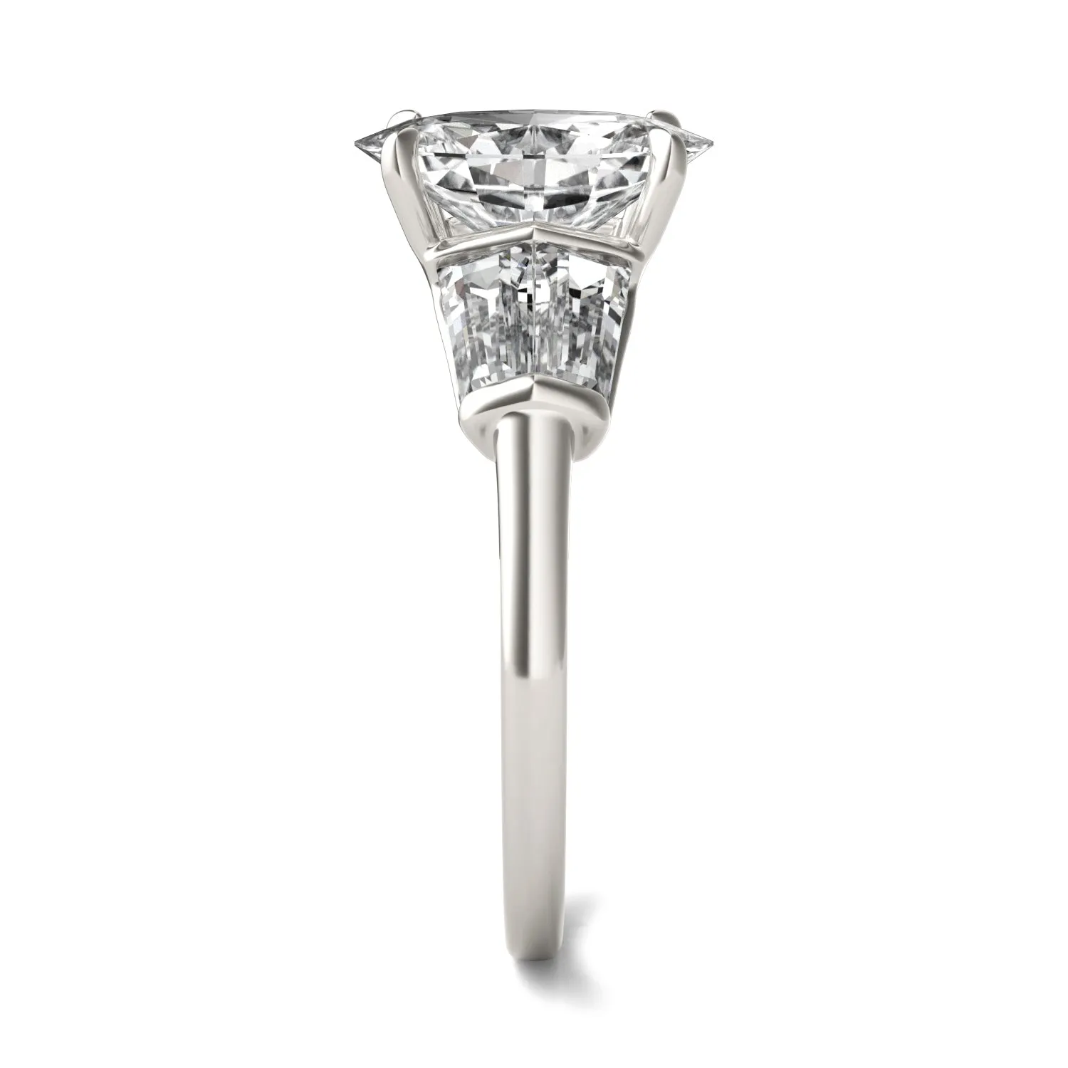 3.46 CTW DEW Elongated Oval Moissanite Five Stone Ring in 14K White Gold