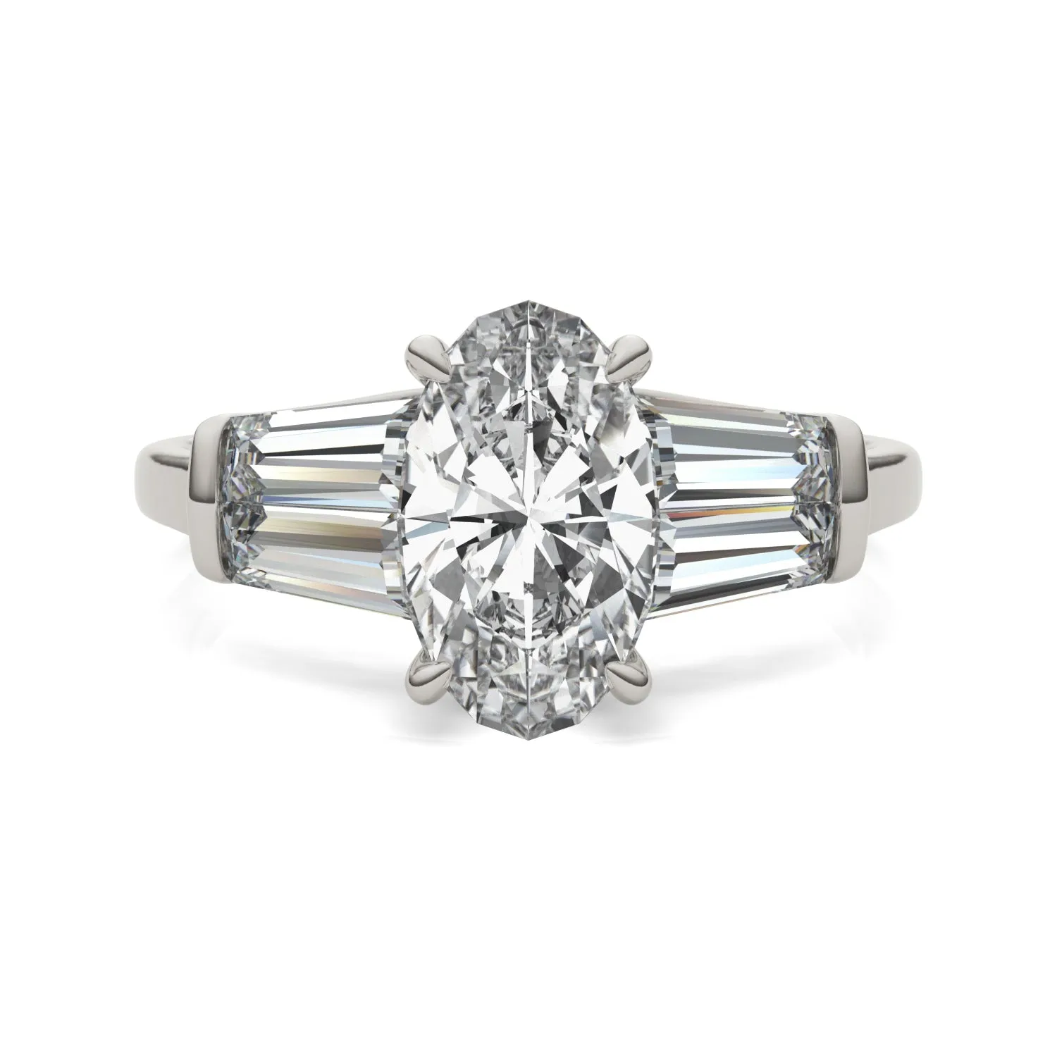3.46 CTW DEW Elongated Oval Moissanite Five Stone Ring in 14K White Gold