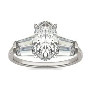 3.46 CTW DEW Elongated Oval Moissanite Five Stone Ring in 14K White Gold