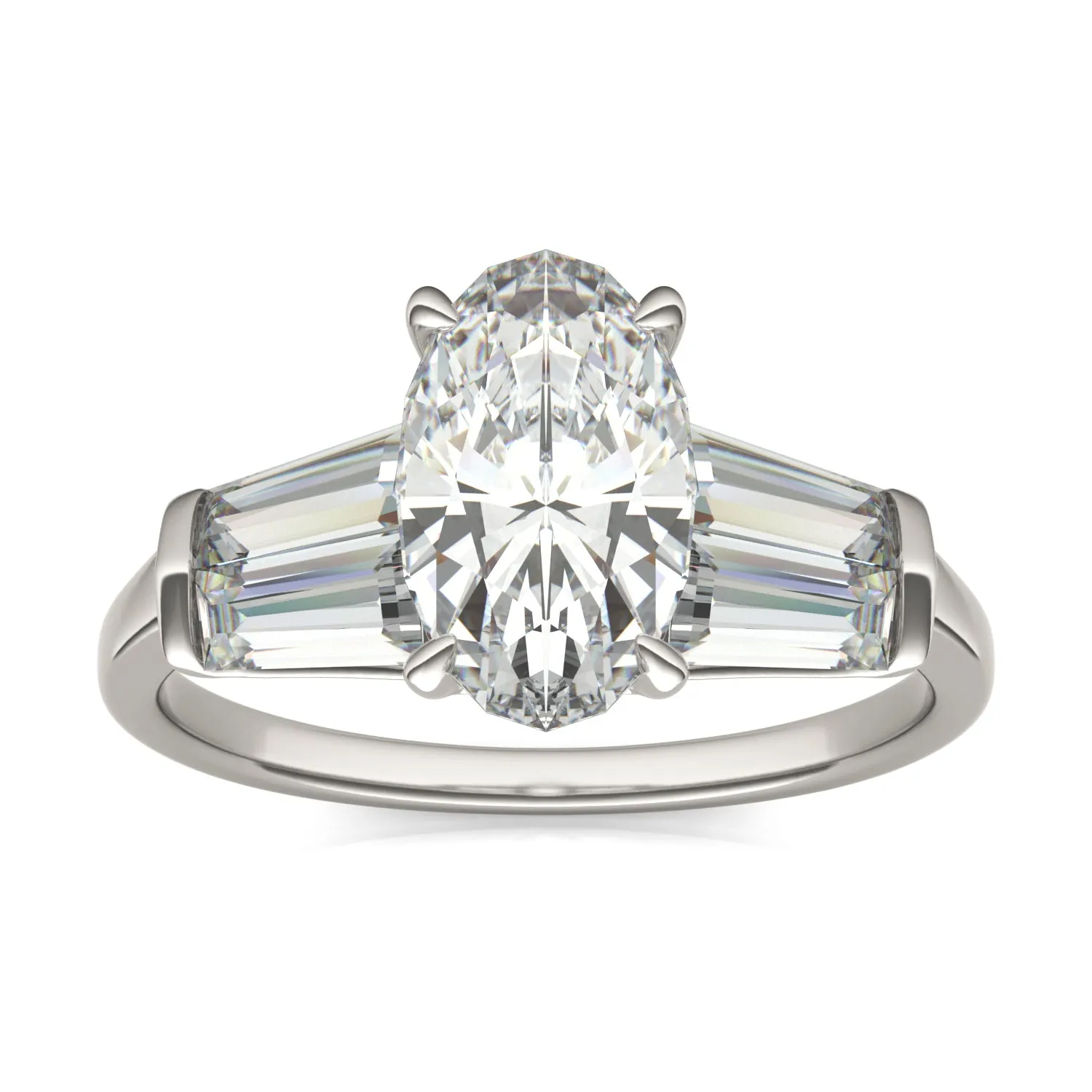3.46 CTW DEW Elongated Oval Moissanite Five Stone Ring in 14K White Gold
