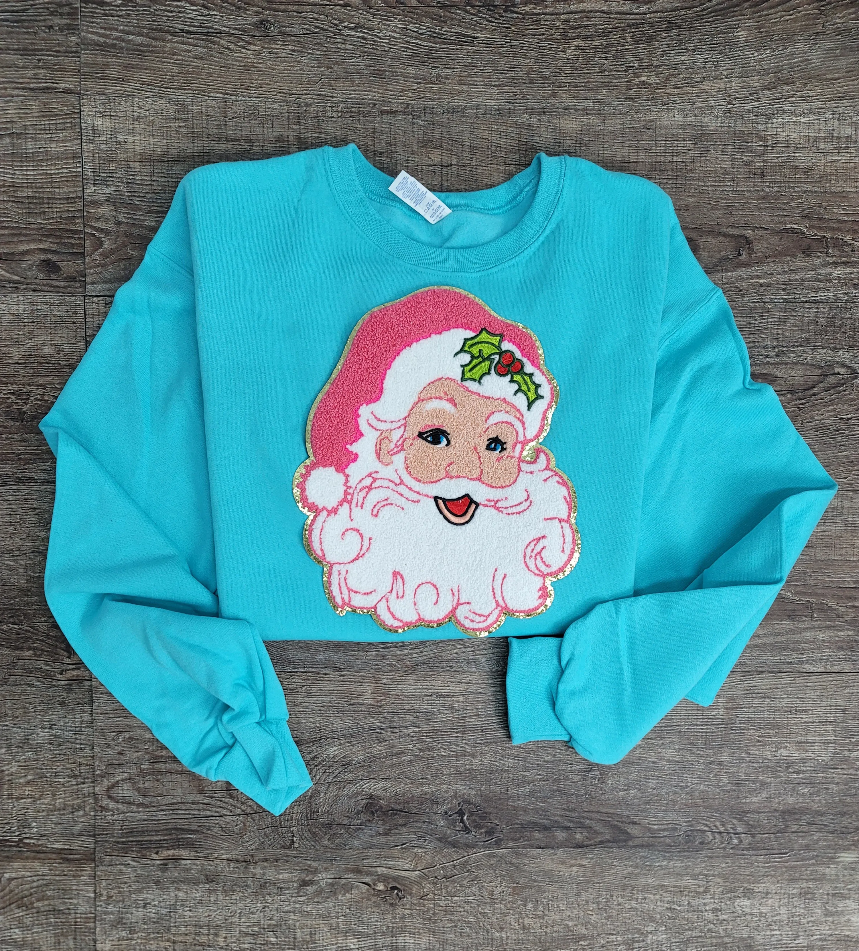 3Blues Designs |   Hazel Blues® |  Large Retro Santa Chenille Patch Sweatshirt