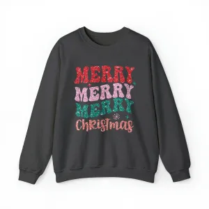 3Blues Designs |   Hazel Blues® |  Merry Christmas Retro Faux Glitter Chenille Crewneck Sweatshirt