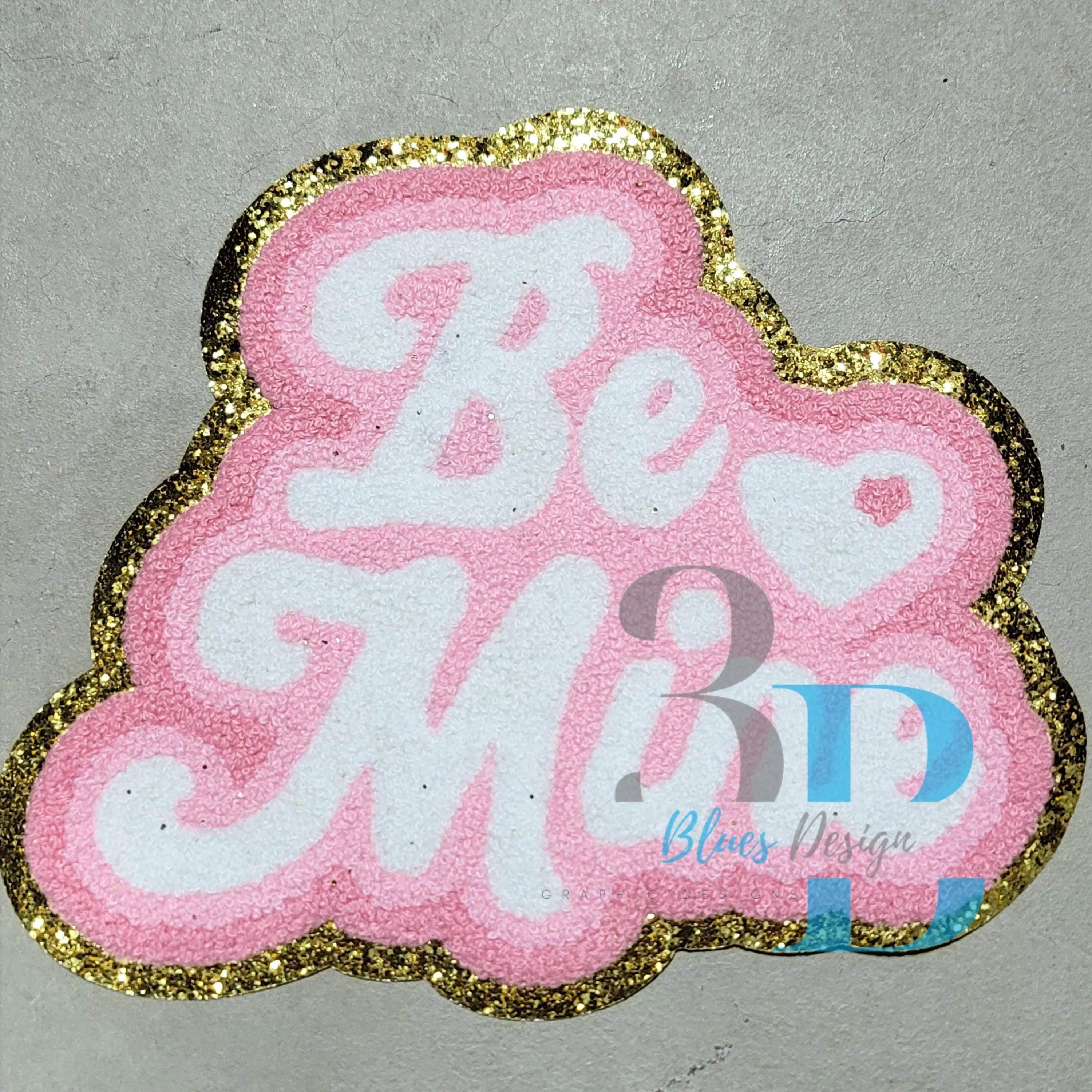 3Blues Designs |   Retro Be Mine LIGHT PINK Chenille Iron-on Patch