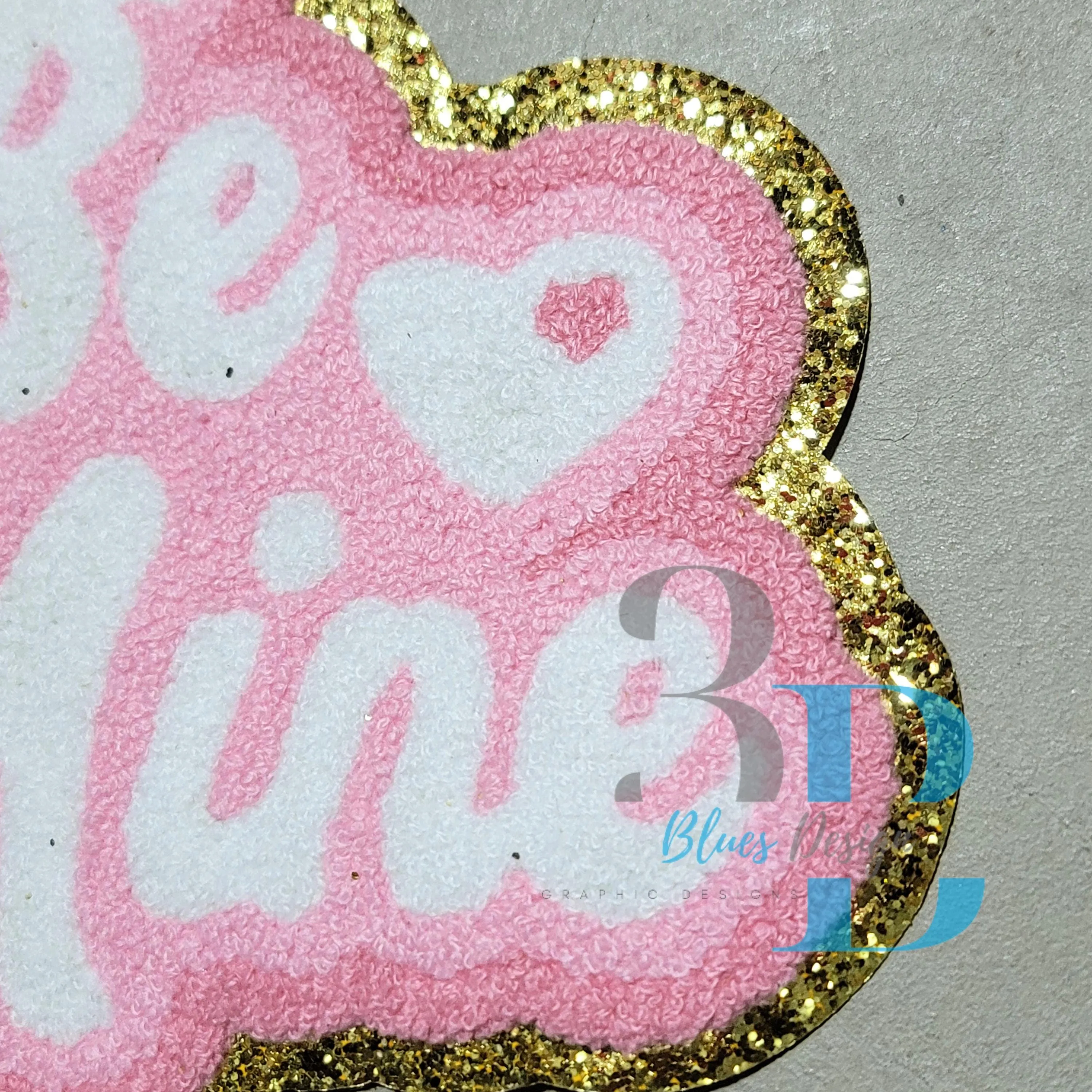 3Blues Designs |   Retro Be Mine LIGHT PINK Chenille Iron-on Patch