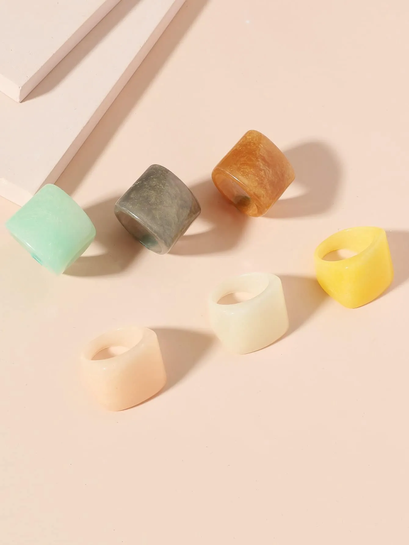 6pcs Square Decor Ring - Multicolor