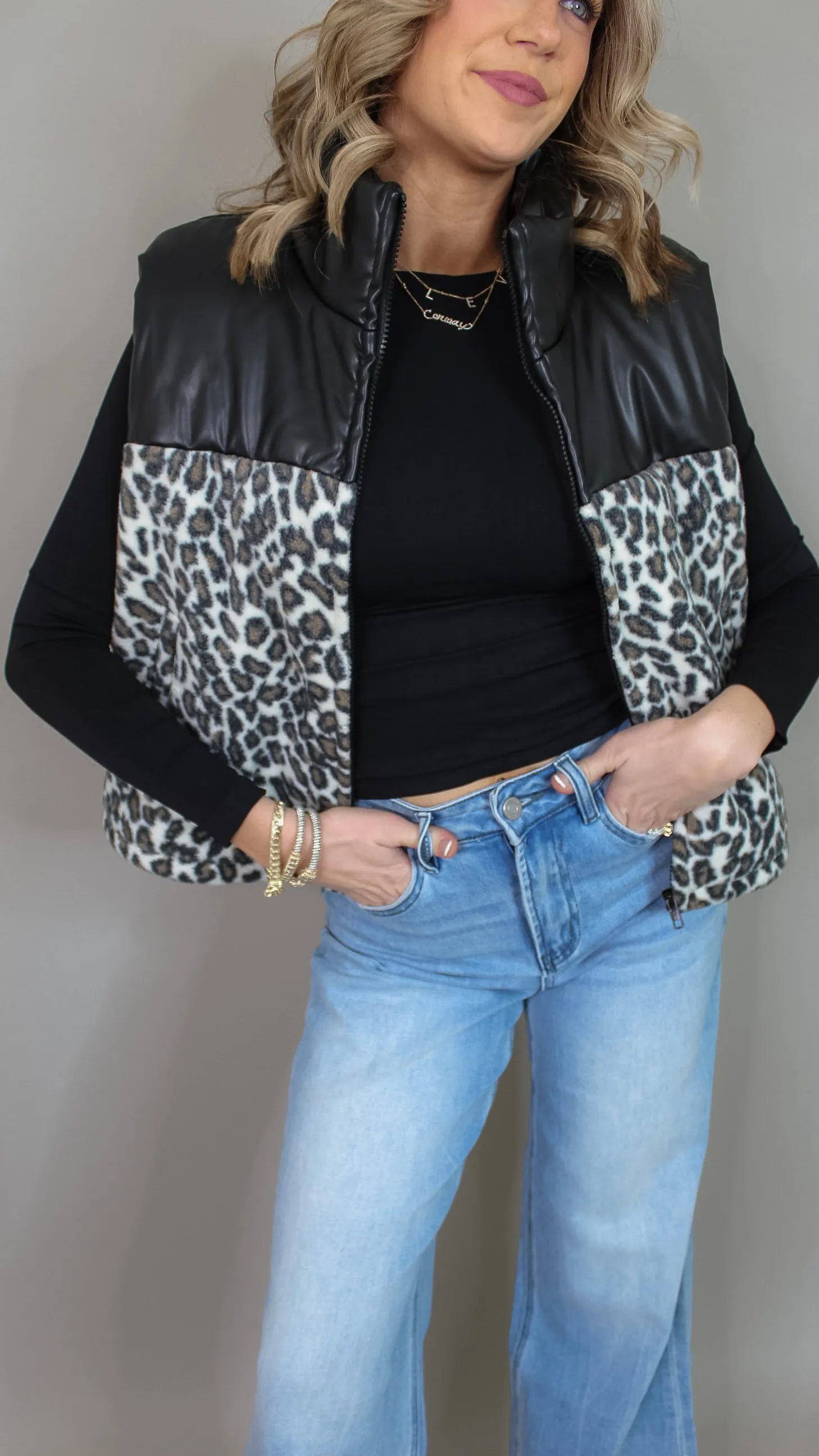 Aleyah Leopard Puffer Vest