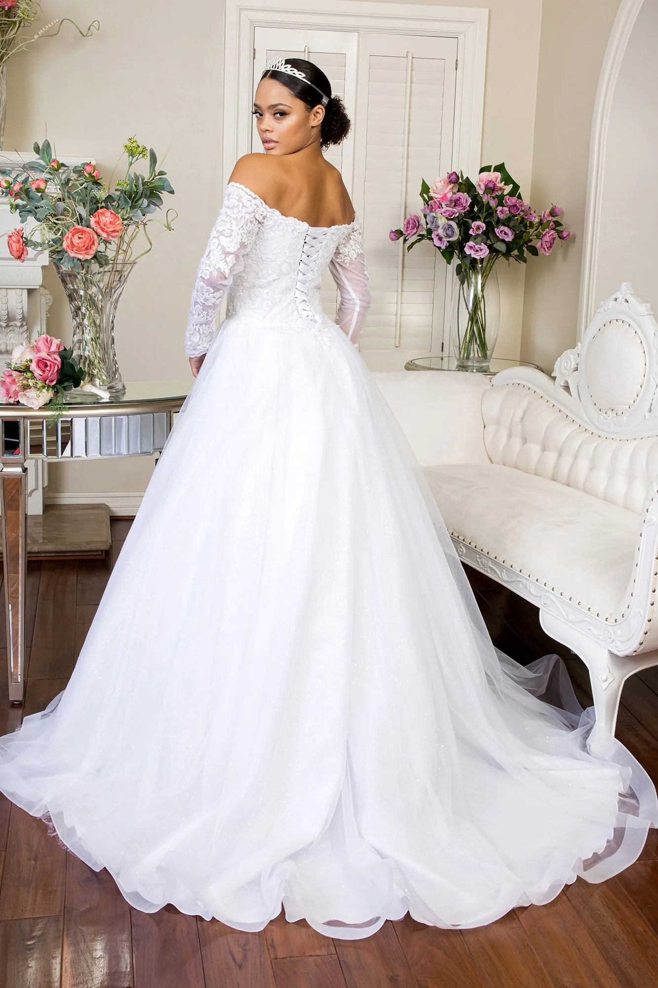 Alondra Wedding Dress Long Sleeve Off the Shoulder Neckline Bridal Gown 2601937HHR-White