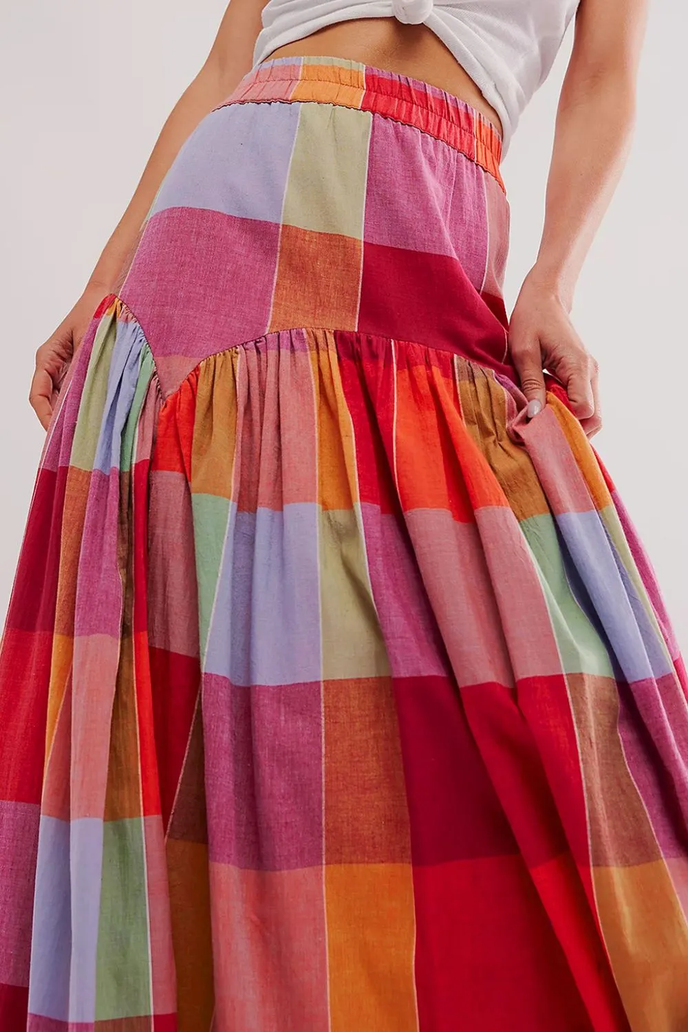 Alora Color Block Elastic Waist Maxi Skirt