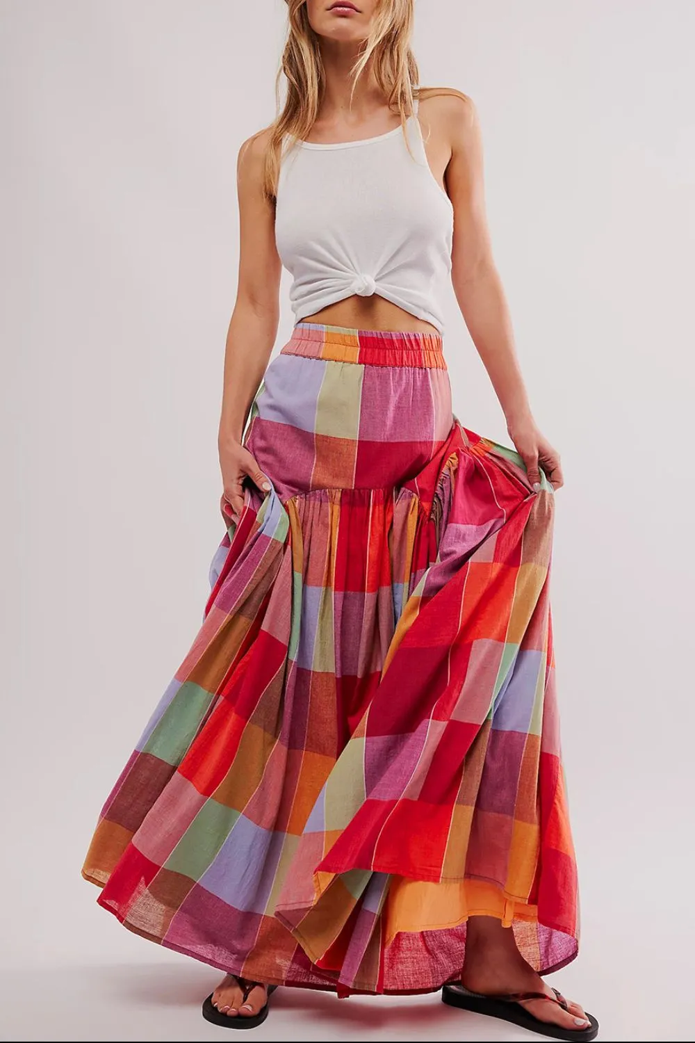 Alora Color Block Elastic Waist Maxi Skirt
