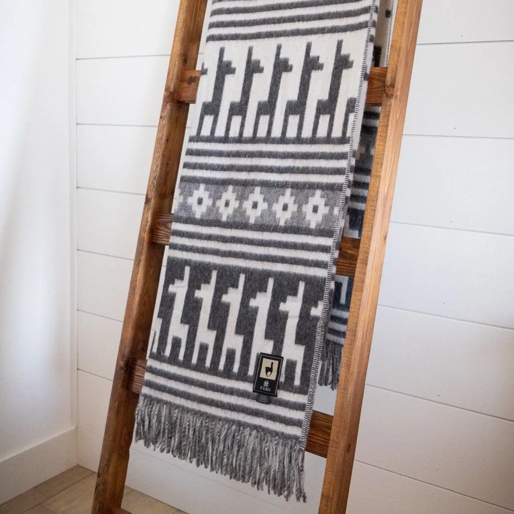 Alpaca Wool Throw Blanket - Alpaca Design (Grey)