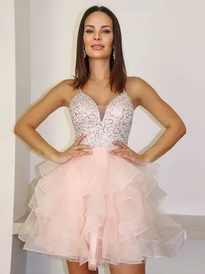 Amelia |A Line V Neck Tulle Homecoming Dress