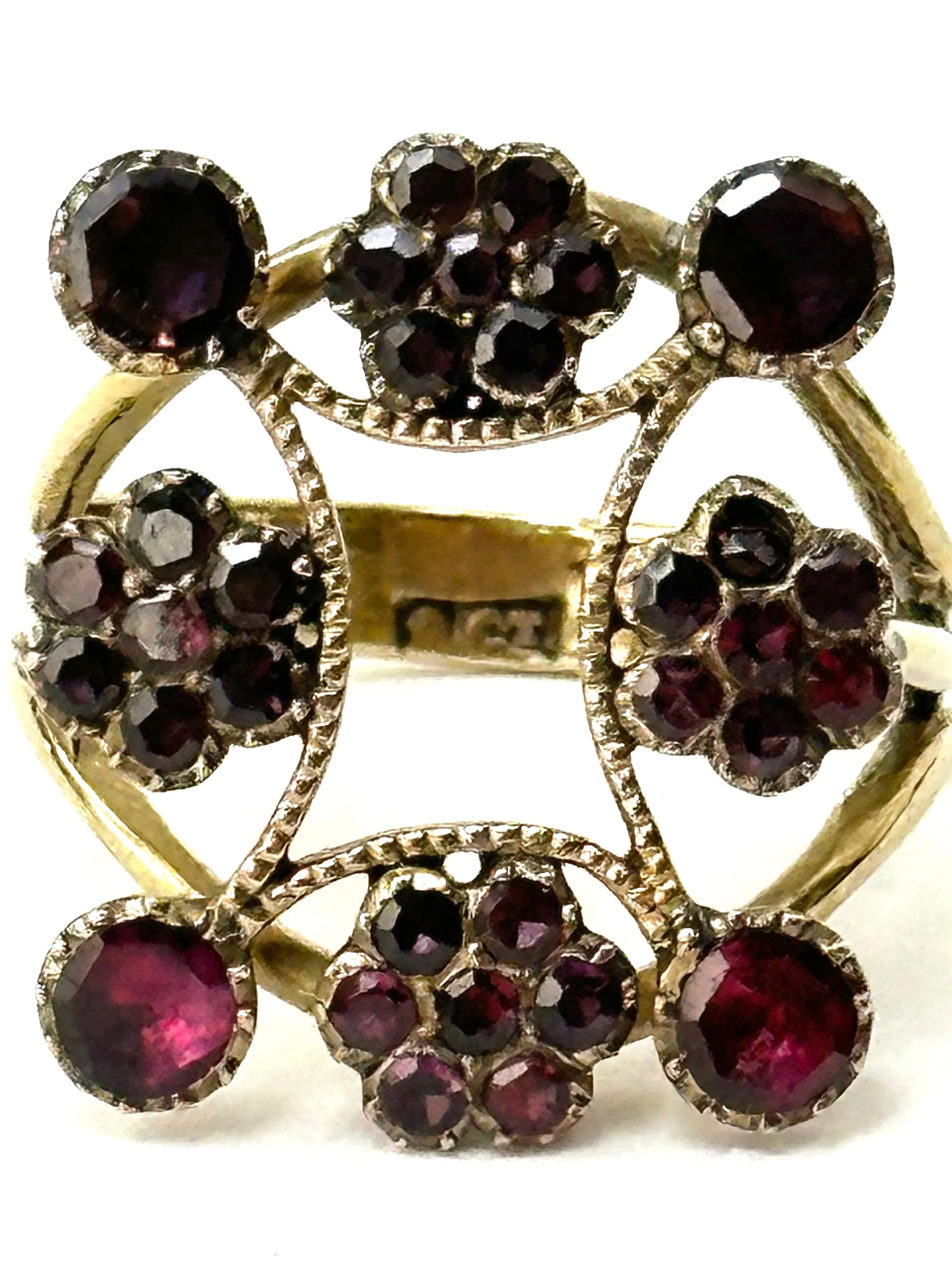 Antique 9 KT Gold Floral Ruby Ring