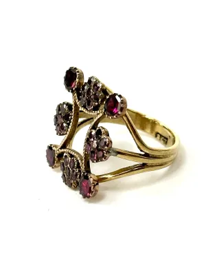 Antique 9 KT Gold Floral Ruby Ring