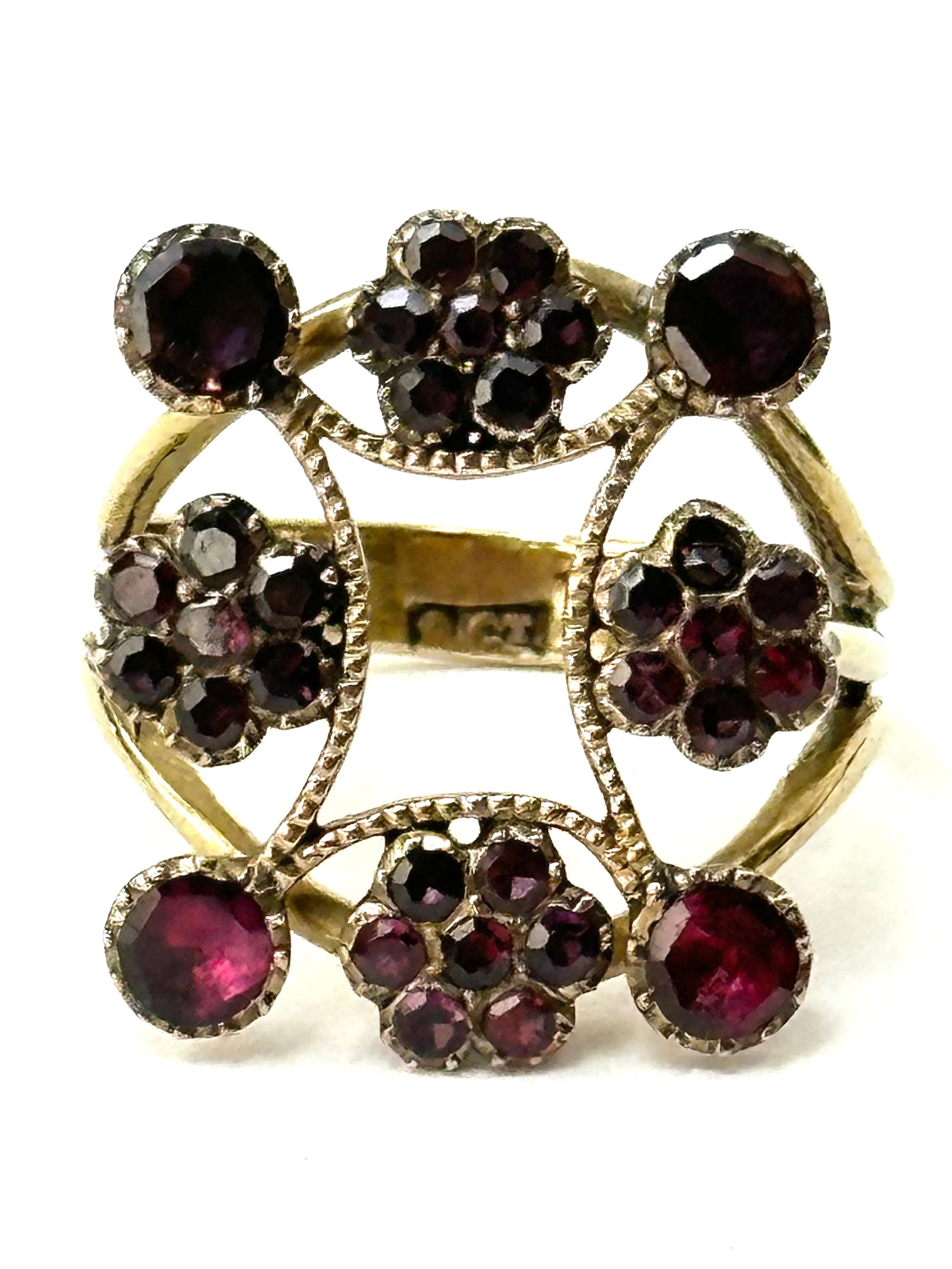 Antique 9 KT Gold Floral Ruby Ring
