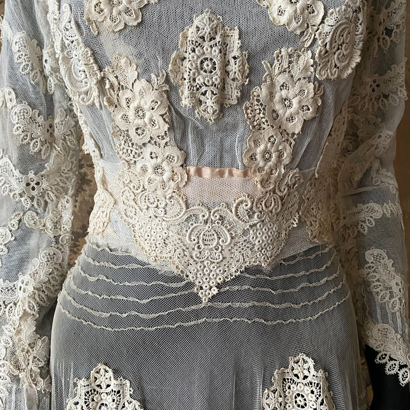 Antique Edwardian Circa 1912 Lace & Net Gown