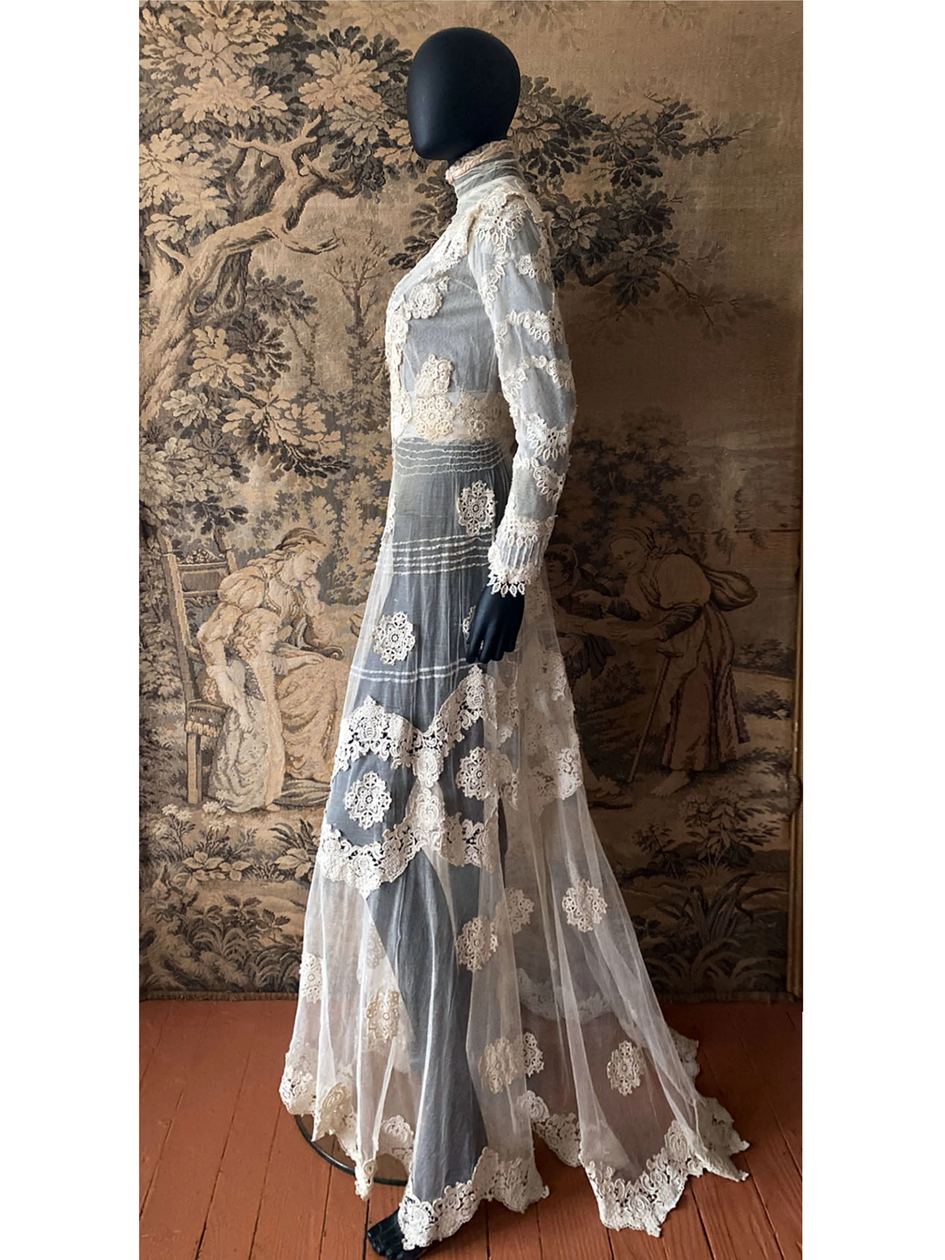 Antique Edwardian Circa 1912 Lace & Net Gown