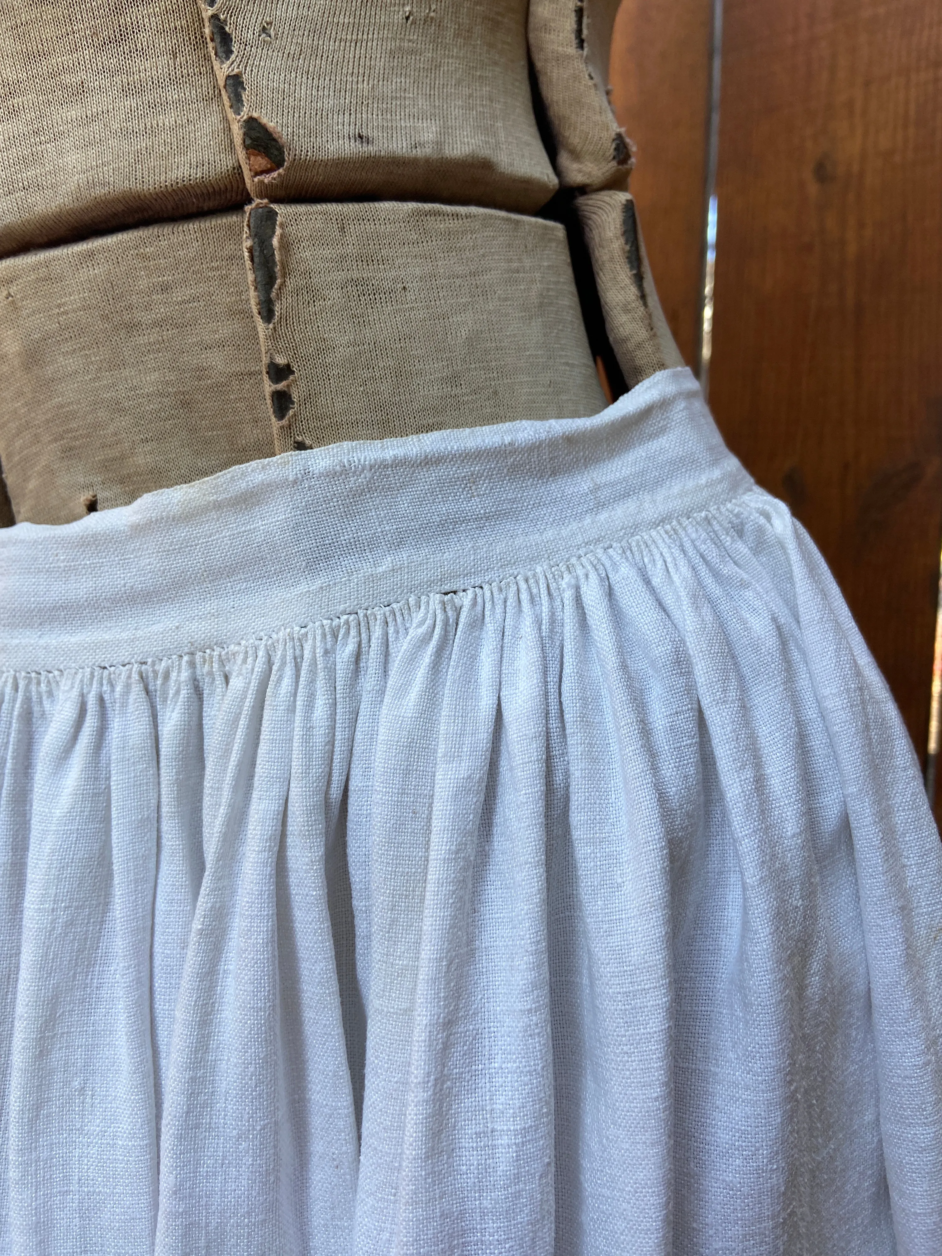 Antique Europen Linen and Cornflower Blue Floral Embroidered Skirt