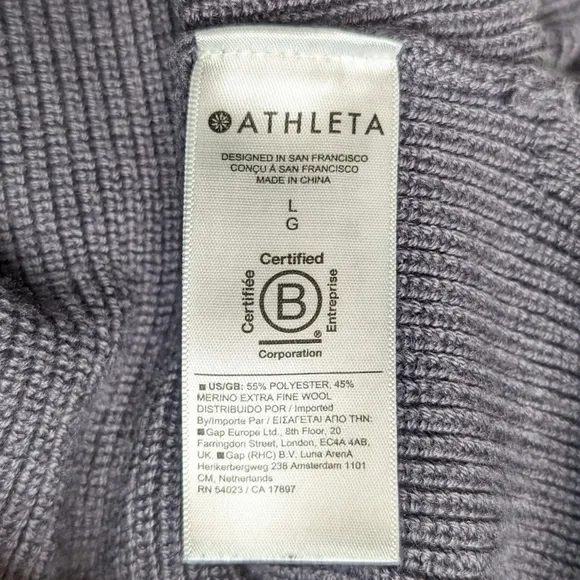 Athleta Hanover Sweater wool blend purple ribbed knit v neck size L