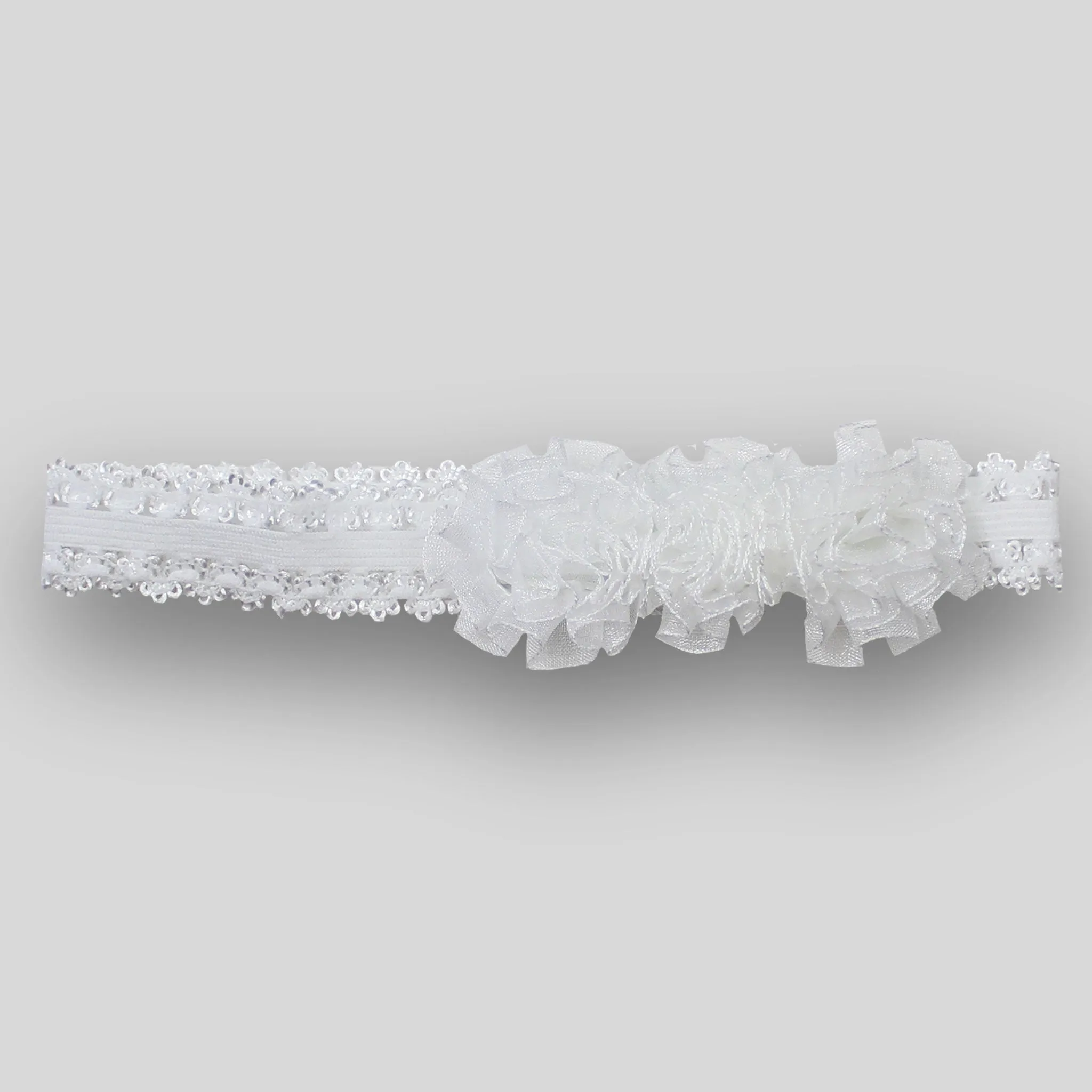 Baby Headband with lace roses- White