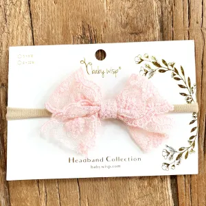 Baby Wisp Lace PowderPink Bow Baby Girl Headband: Size 0 to 18M