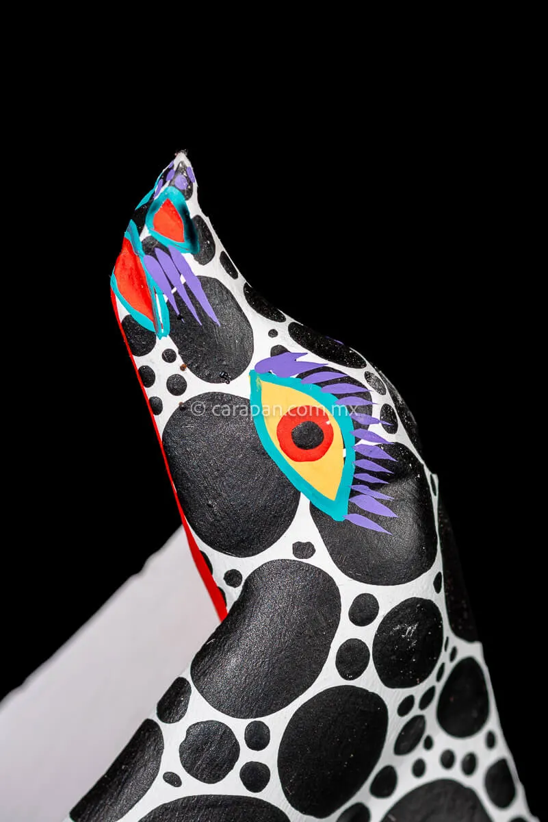 Black & White Dog Mexican Wood Carving Alebrije