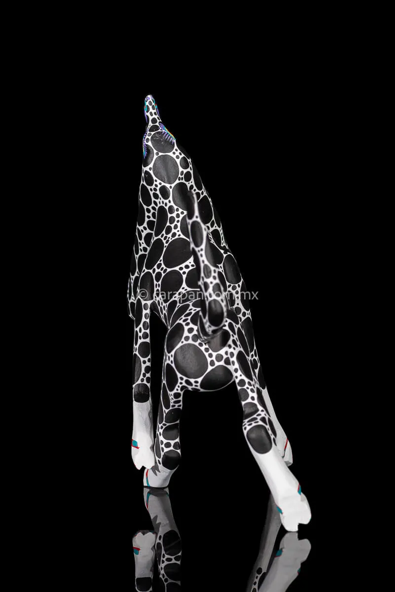Black & White Dog Mexican Wood Carving Alebrije