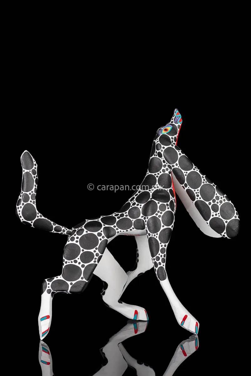 Black & White Dog Mexican Wood Carving Alebrije