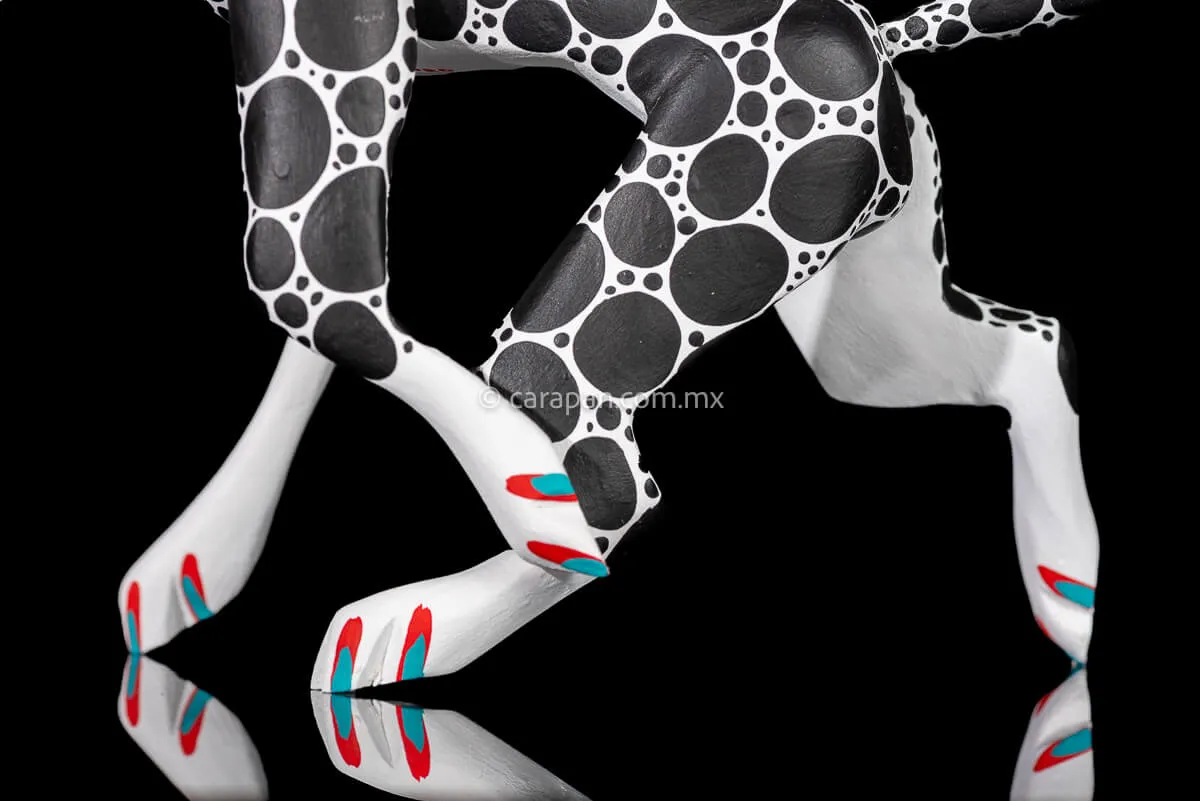 Black & White Dog Mexican Wood Carving Alebrije