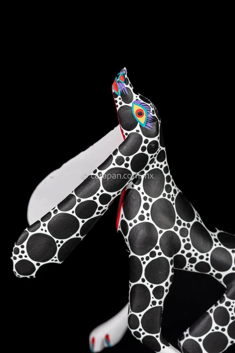 Black & White Dog Mexican Wood Carving Alebrije