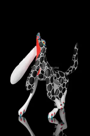 Black & White Dog Mexican Wood Carving Alebrije