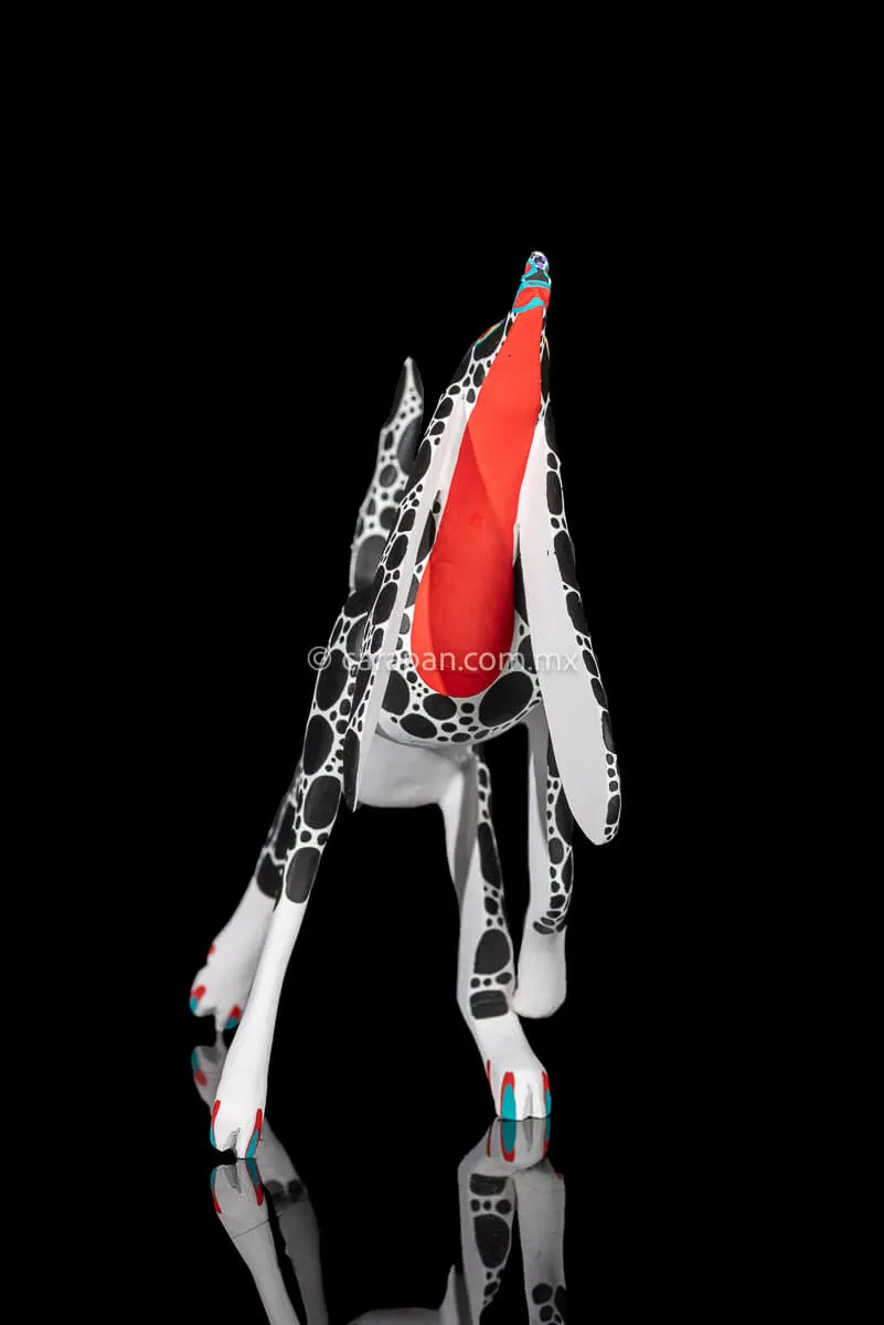Black & White Dog Mexican Wood Carving Alebrije