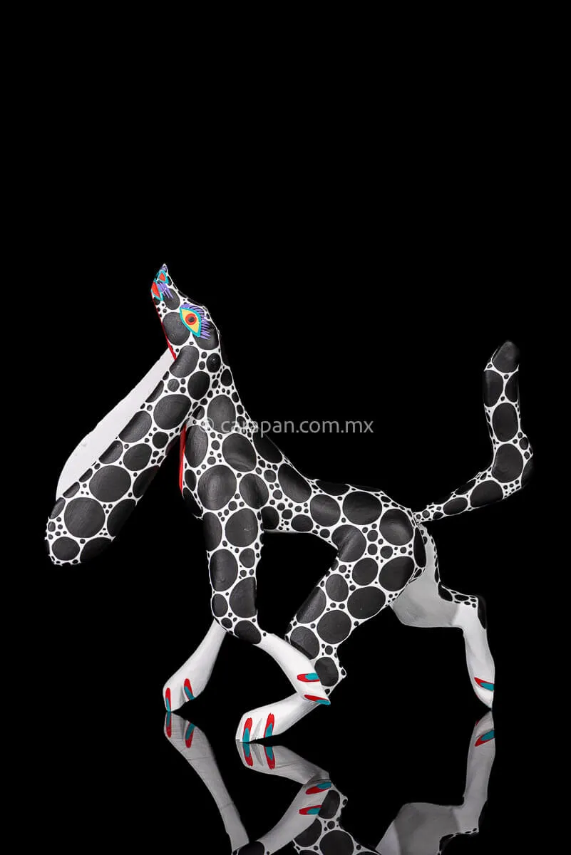 Black & White Dog Mexican Wood Carving Alebrije