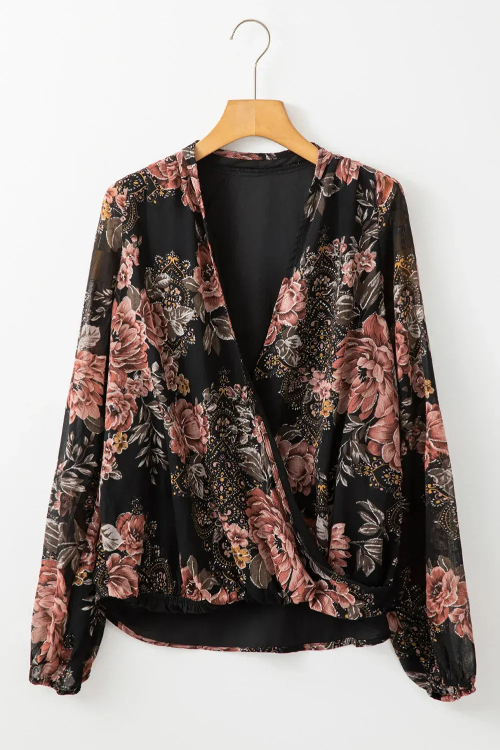 Blakely Printed Surplice Long Sleeve Blouse